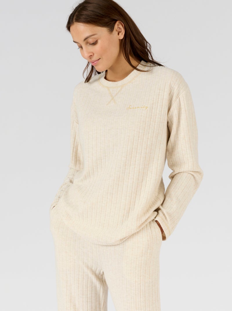 Pyjama Thermolactyl en maille côtelée - Damart Blanc cassé - Kiabi
