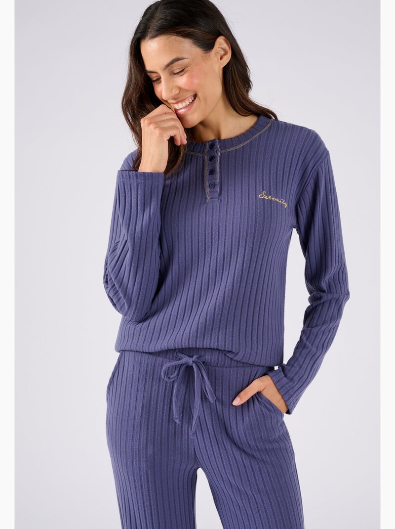 Pyjama Thermolactyl en maille côtelée - Damart Bleu - Kiabi