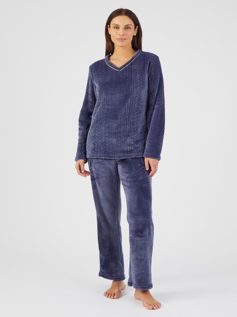 Pyjama Thermolactyl en maille torsadée - Damart Bleu nuit - Kiabi