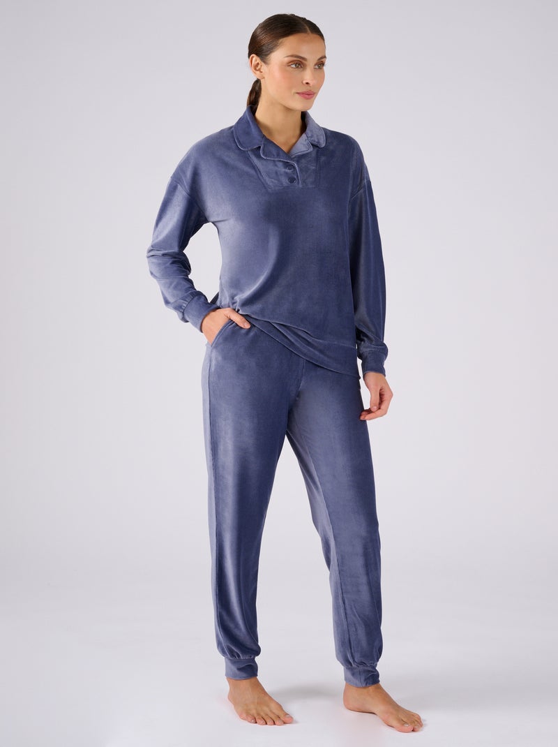 Pyjama Thermolactyl en velours côtelé - Damart Bleu nuit - Kiabi