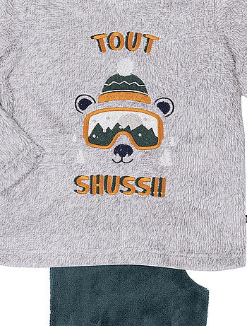 Pyjama TOUT SCHUSS gris chiné/vert - MON P'TIT DODO