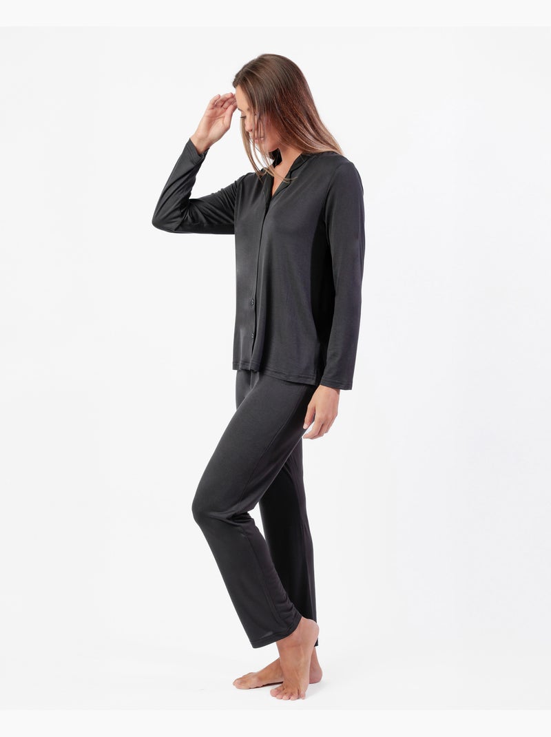 Pyjama uni de luxe ouvert à manches longues pour femme ADMAS LUXURY Noir - Kiabi