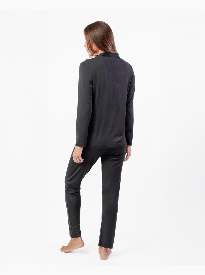 Pyjama uni de luxe ouvert à manches longues pour femme ADMAS LUXURY Noir - Kiabi