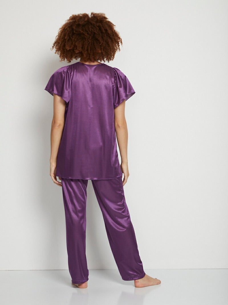 Pyjama uni manches courtes maille fluide Violet prune - Kiabi