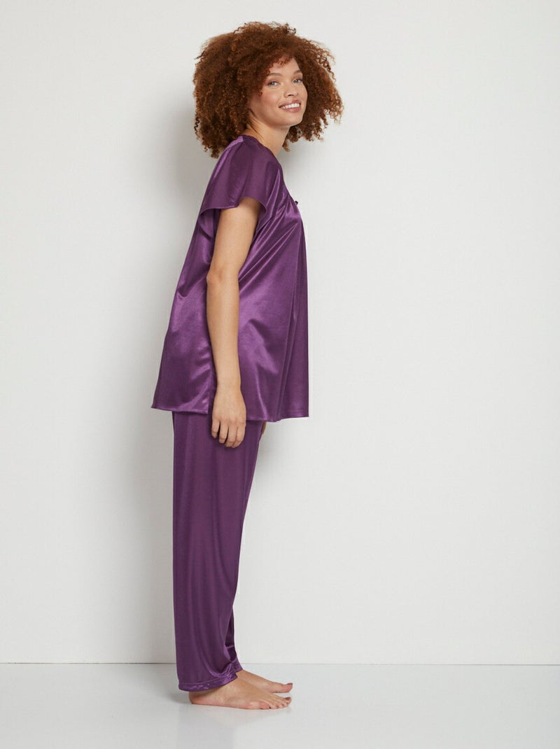 Pyjama uni manches courtes maille fluide Violet prune - Kiabi