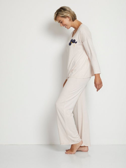 Pyjama uni manches longues maille douce - Afibel - Kiabi