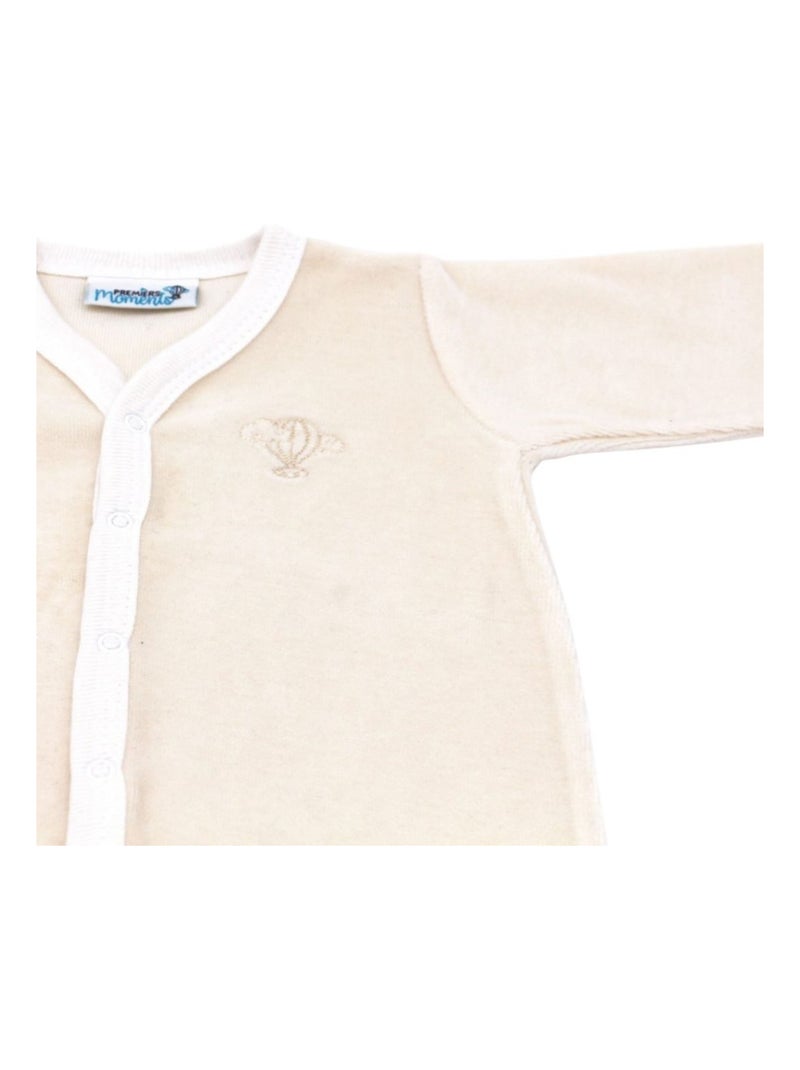 Pyjama velours - 100% coton biologique - 1 à 6 mois Blanc cassé - Kiabi