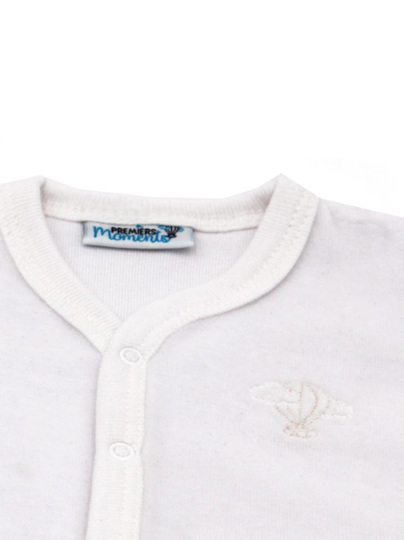 Pyjama velours - 100% coton biologique - 1 à 6 mois Blanc - Kiabi