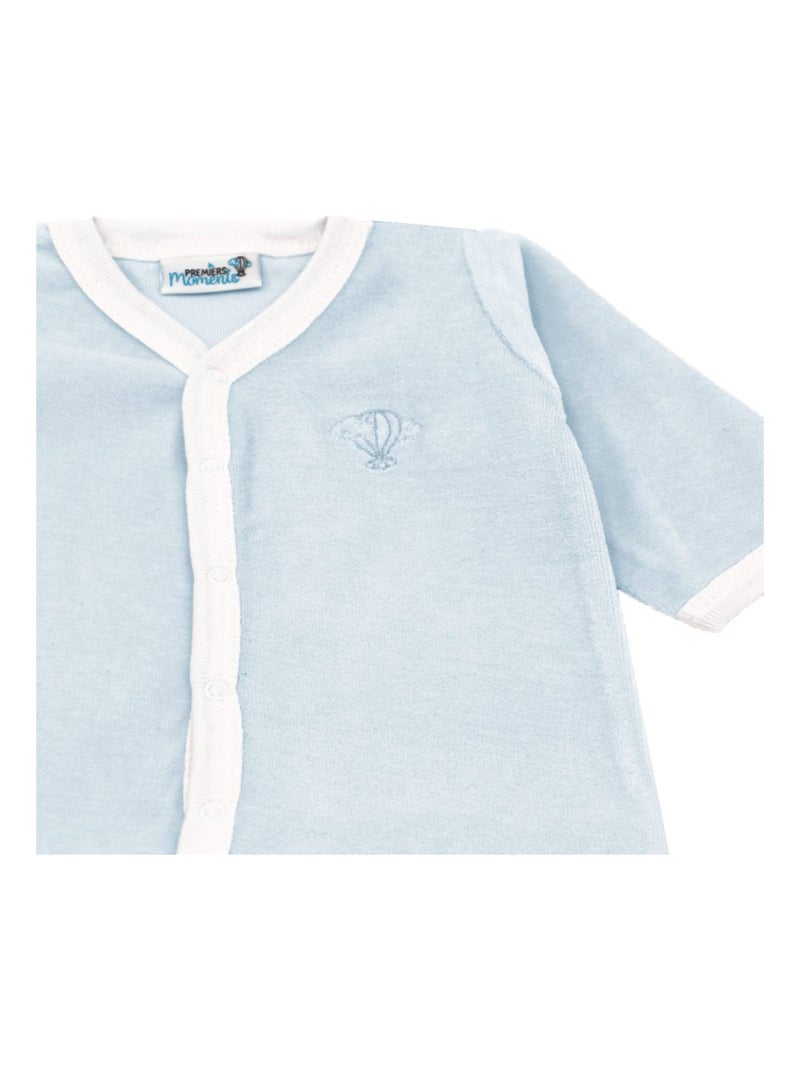 Pyjama velours - 100% coton biologique - 1 à 6 mois Bleu clair - Kiabi