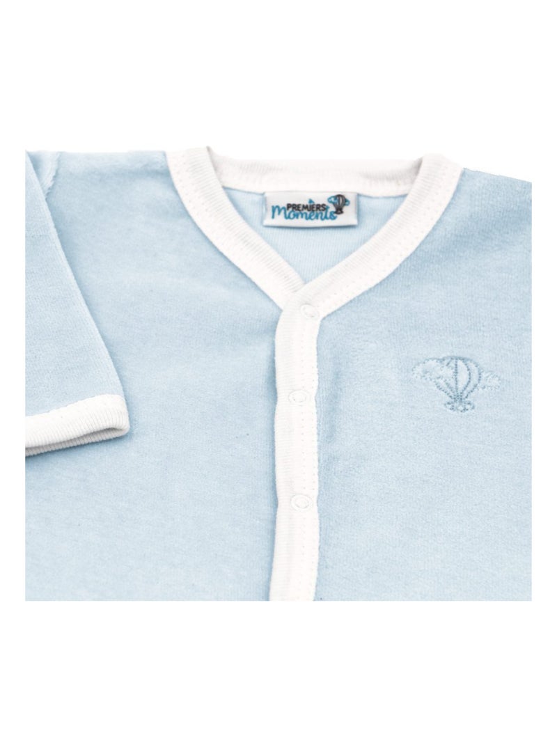 Pyjama velours - 100% coton biologique - 1 à 6 mois Bleu clair - Kiabi