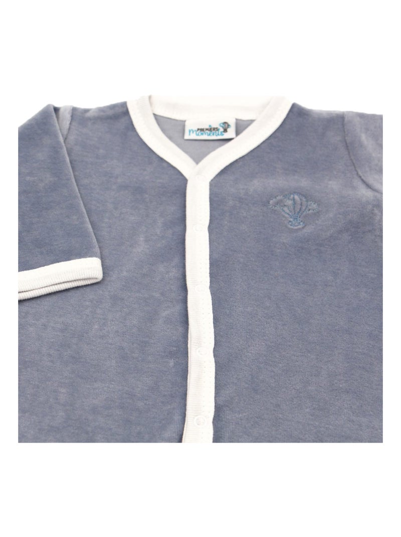 Pyjama velours - 100% coton biologique - 1 à 6 mois Bleu marine - Kiabi
