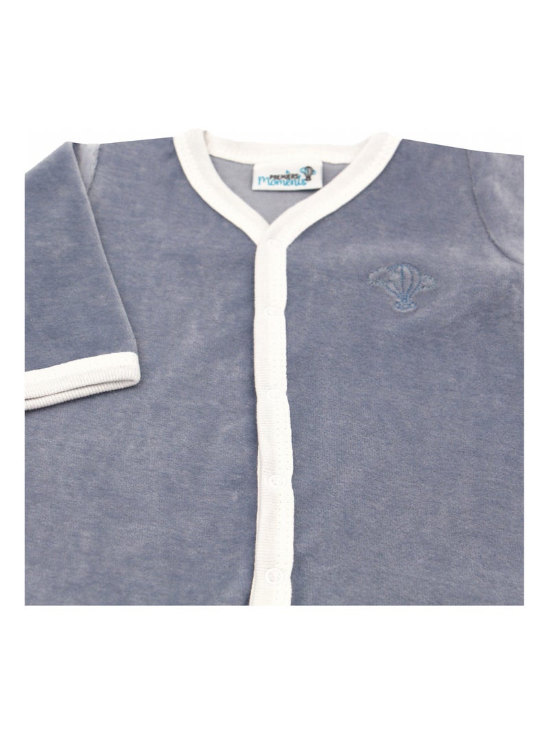 Pyjama velours - 100% coton biologique - 1 à 6 mois Bleu marine - Kiabi