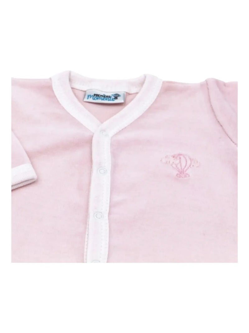 Pyjama velours - 100% coton biologique - 1 à 6 mois Rose clair - Kiabi