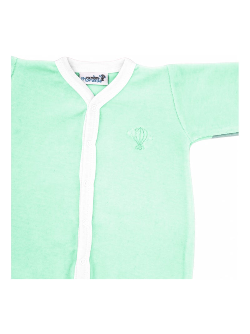 Pyjama velours - 100% coton biologique - 1 à 6 mois Vert d'eau - Kiabi