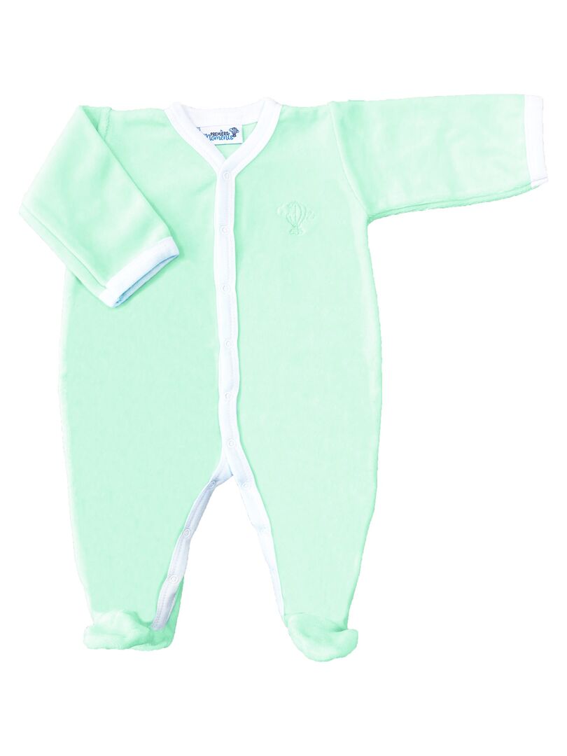 Pyjama Velours - 100% Coton Biologique - 1 À 6 Mois - Vert d'eau