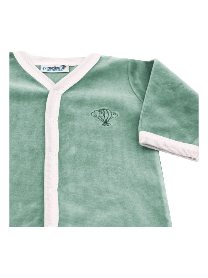 Pyjama velours - 100% coton biologique - 1 à 6 mois Vert forêt - Kiabi