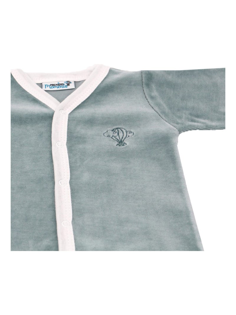 Pyjama velours - 100% coton biologique - 1 à 6 mois Vert forêt - Kiabi