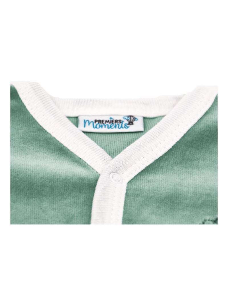 Pyjama velours - 100% coton biologique - 1 à 6 mois Vert forêt - Kiabi