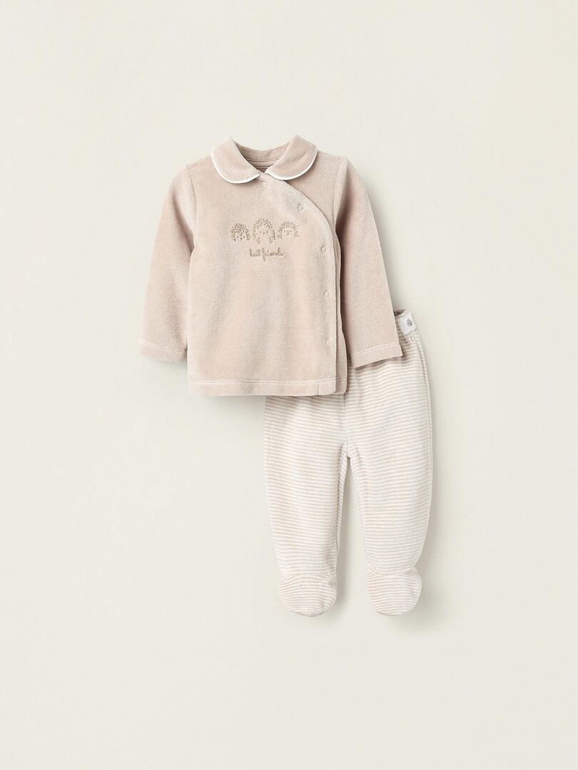 Pyjama velours, avec broderies/rayures Cute Forest Gris clair - Kiabi