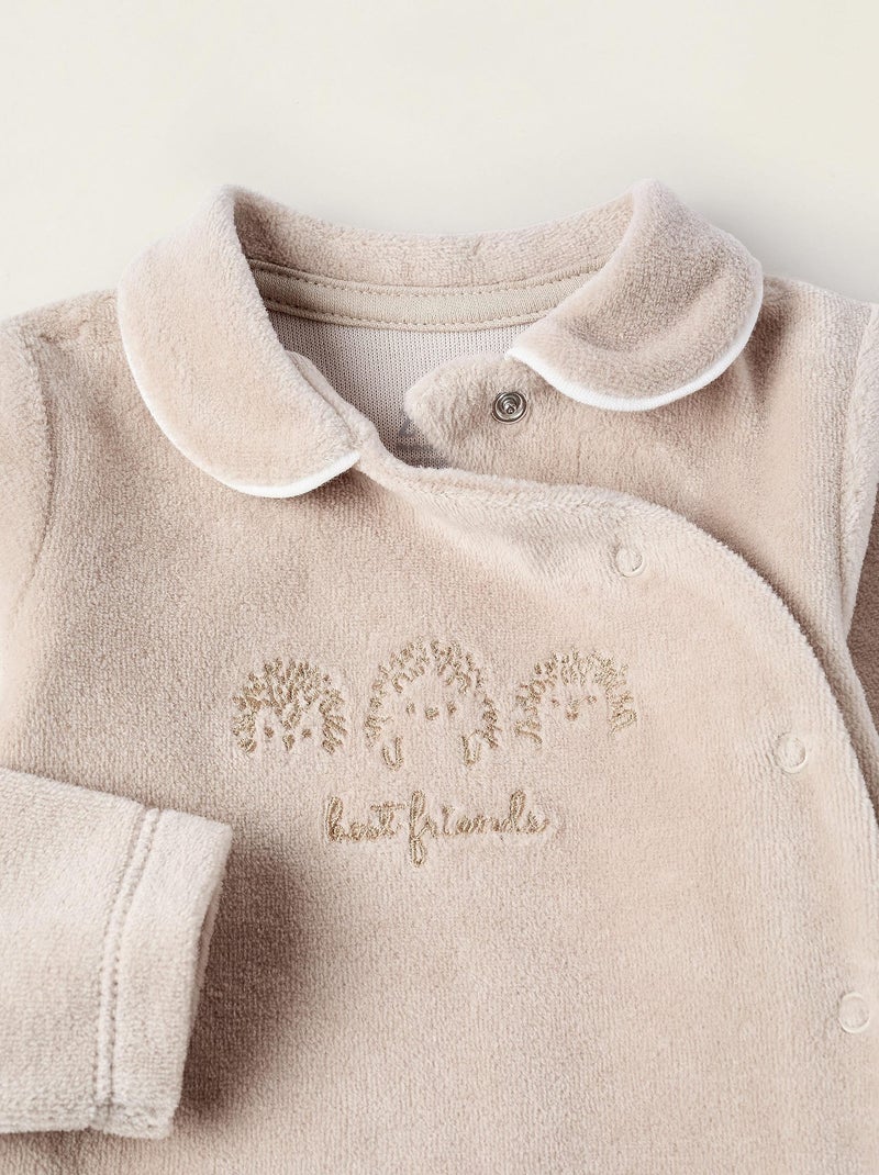 Pyjama velours, avec broderies/rayures Cute Forest Gris clair - Kiabi