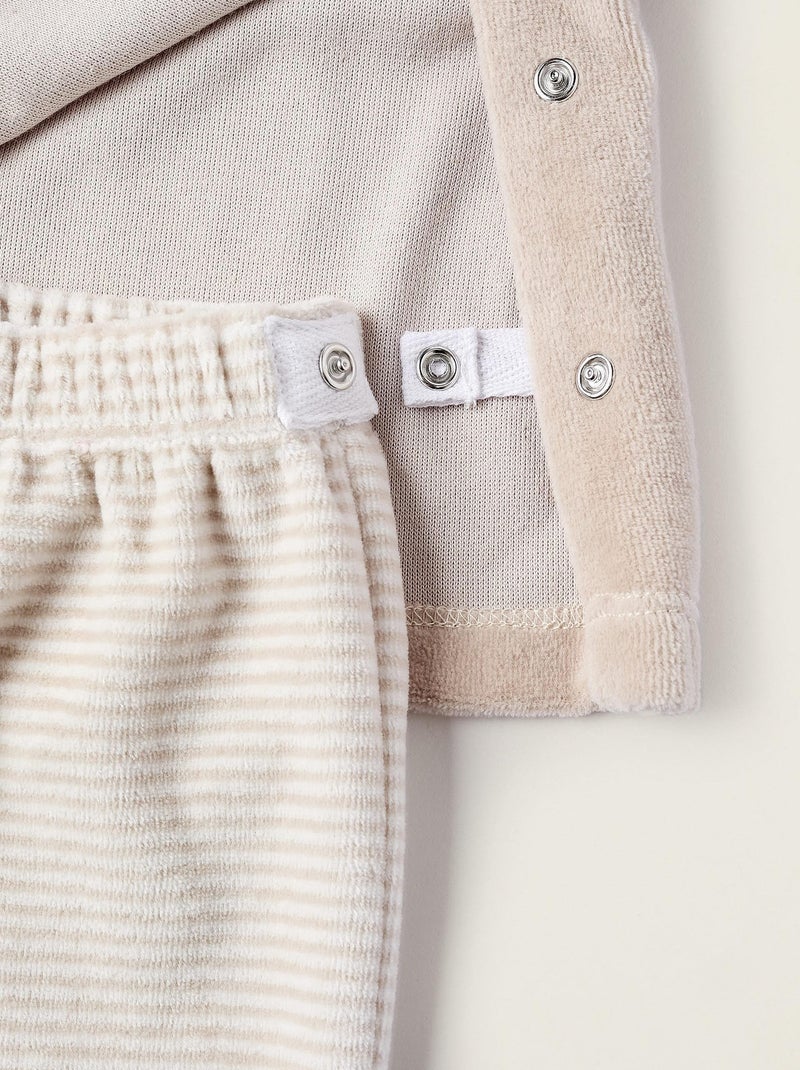 Pyjama velours, avec broderies/rayures Cute Forest Gris clair - Kiabi