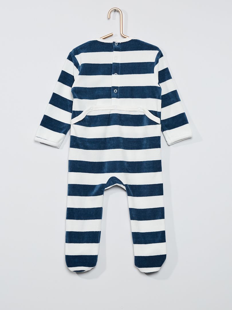 Pyjama Bébé Velours Rayé Petit Bateau - Confort Chaud, Boutons-pression Pratiques - 2
