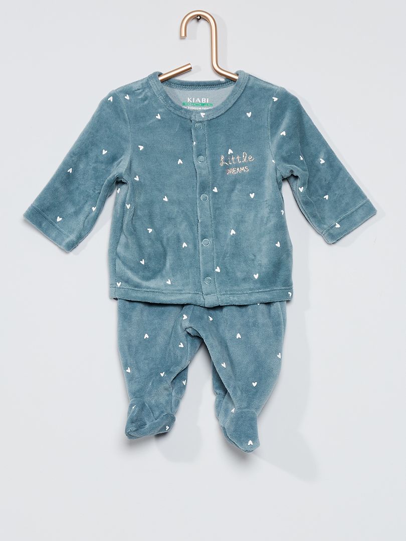 Pyjama velours bleu gris - Kiabi