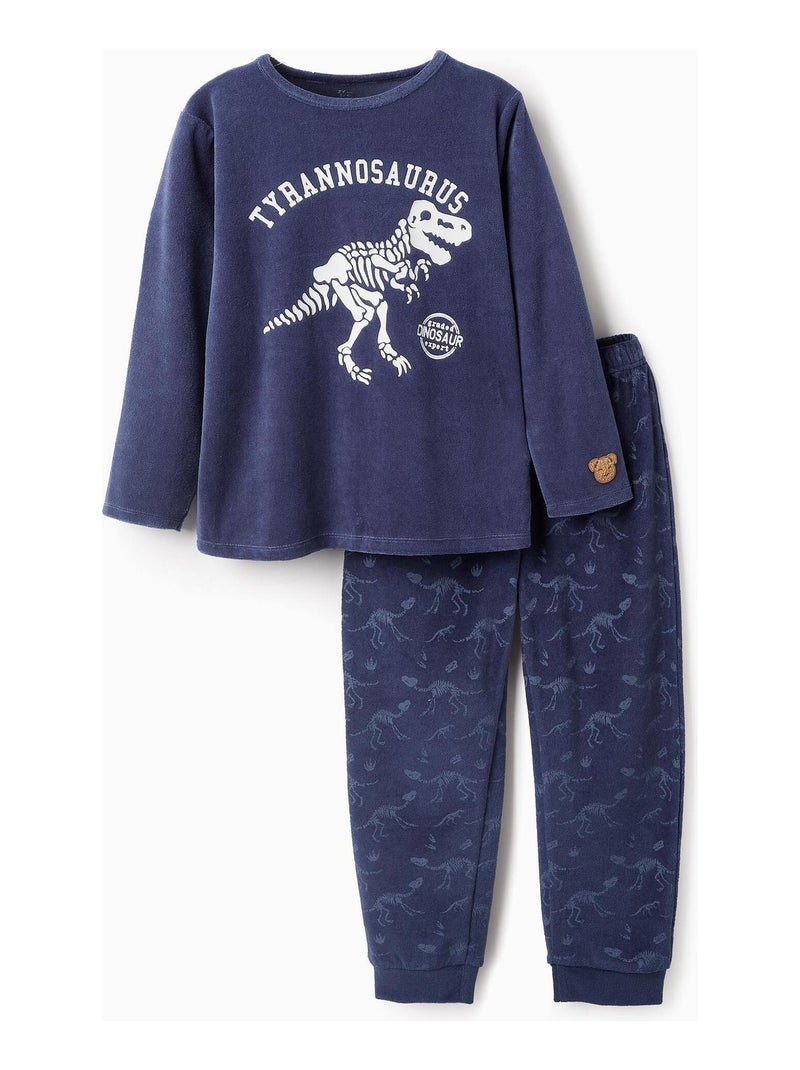 Pyjama velours, brille dans l'obscurité DINO UNIVERSITY Bleu - Kiabi