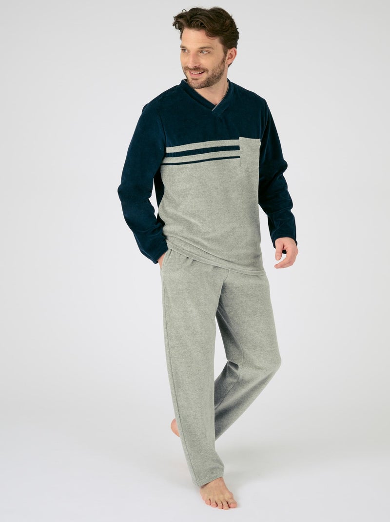 Pyjama velours coton mélangé - Damart Gris chiné - Kiabi