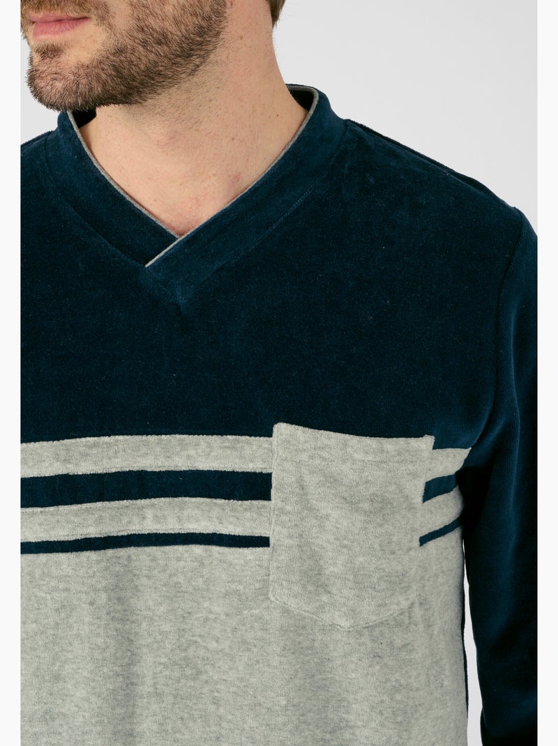 Pyjama velours coton mélangé - damart Gris chiné - Kiabi