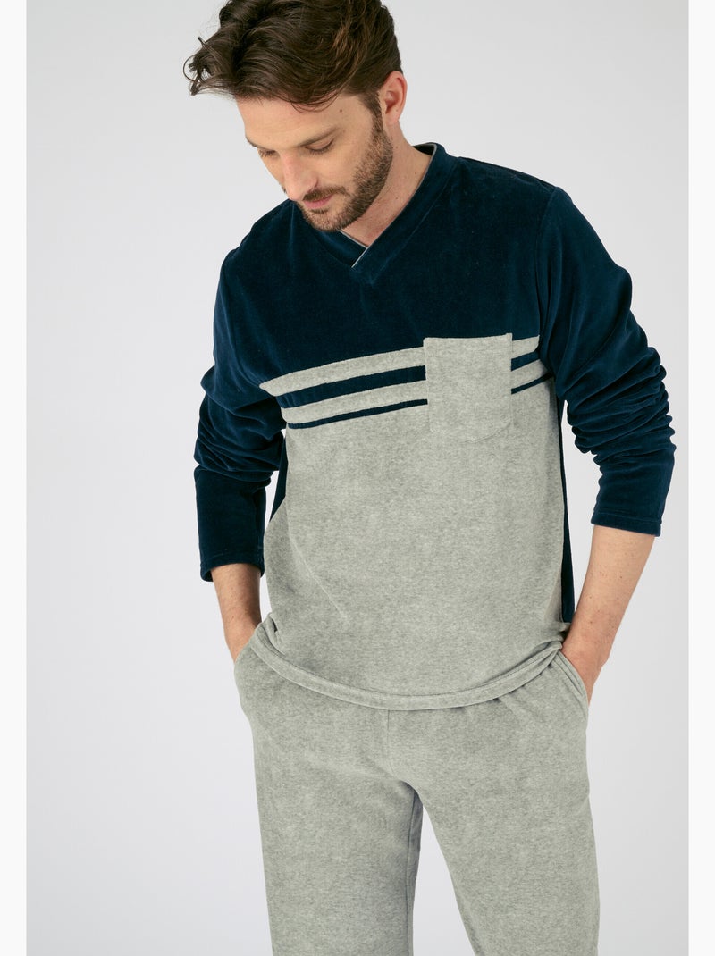 Pyjama velours coton mélangé - damart Gris chiné - Kiabi