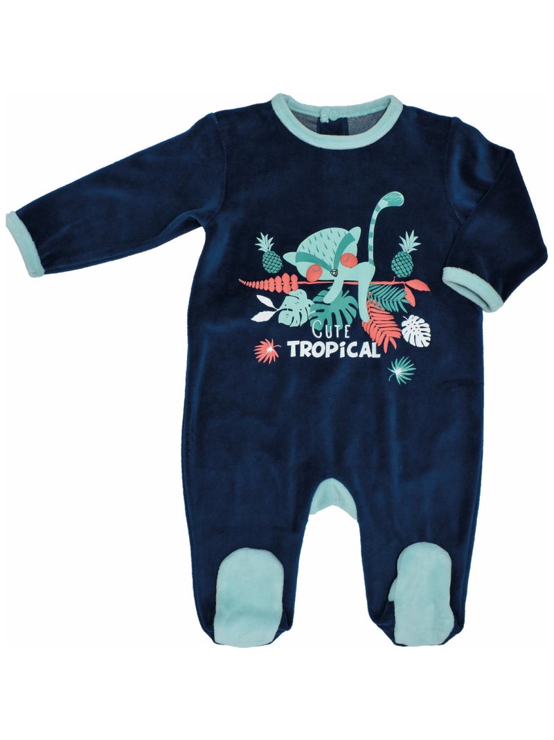 Pyjama Velours 'cute Tropical''doo&bo' bleu foncé - Kiabi