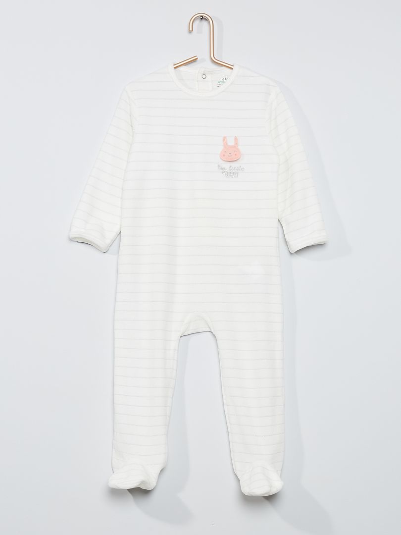 Pyjama velours écru rayé lapin - Kiabi