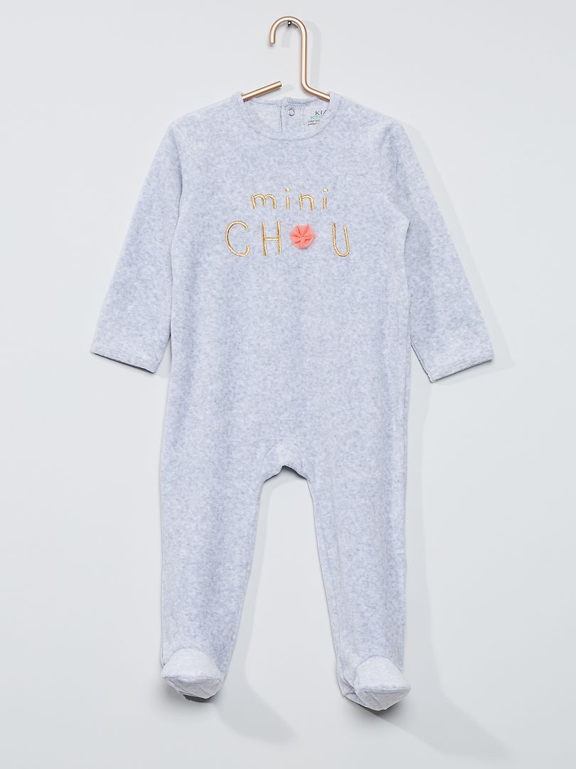 Pyjama velours gris chiné chou - Kiabi