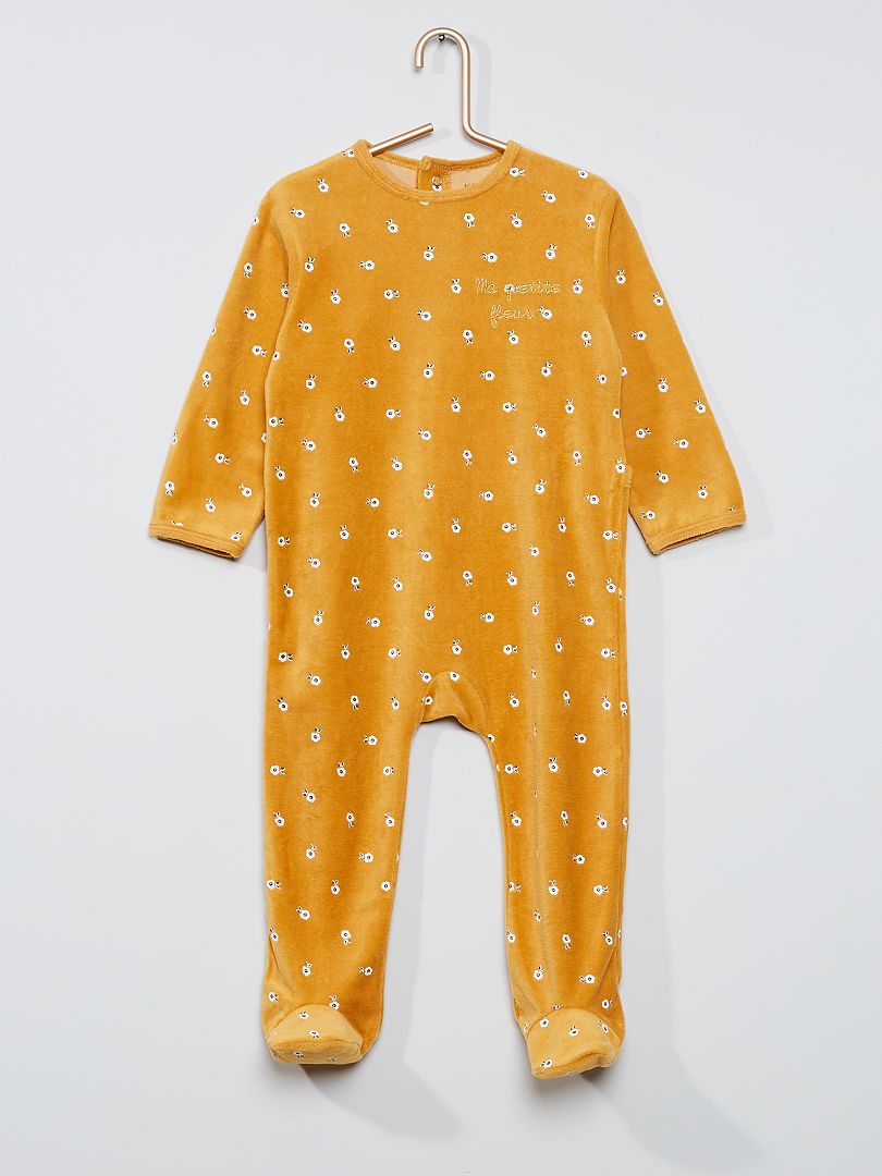 Pyjama velours jaune curry fleurs - Kiabi