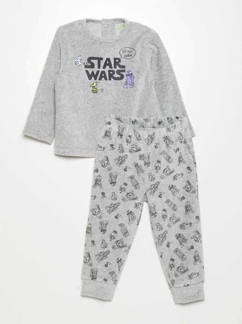 Pyjama velours long - Imprimé 'Star Wars' - 2 pièces Gris chiné - Kiabi