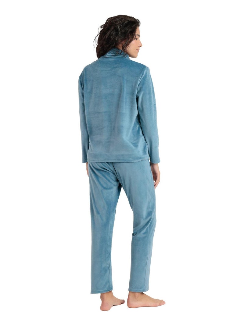 Pyjama velours pantalon sweat à col montant Luxury Velvet Bleu - Kiabi
