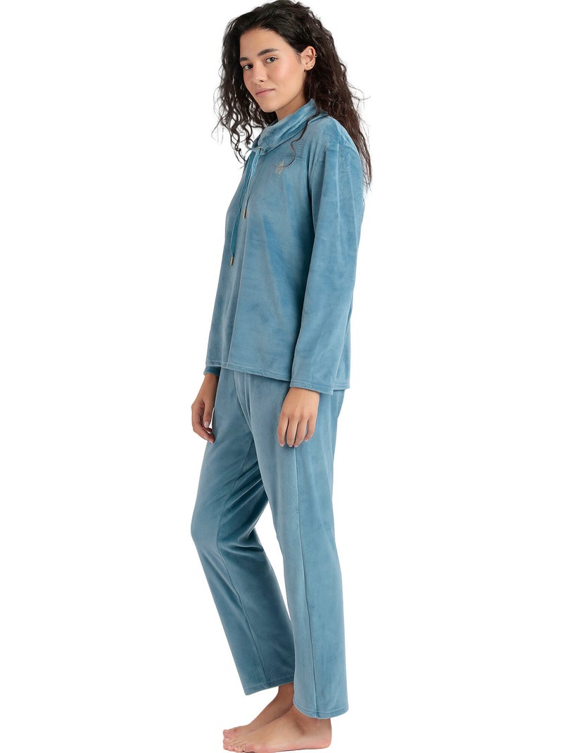 Pyjama velours pantalon sweat à col montant Luxury Velvet Bleu - Kiabi