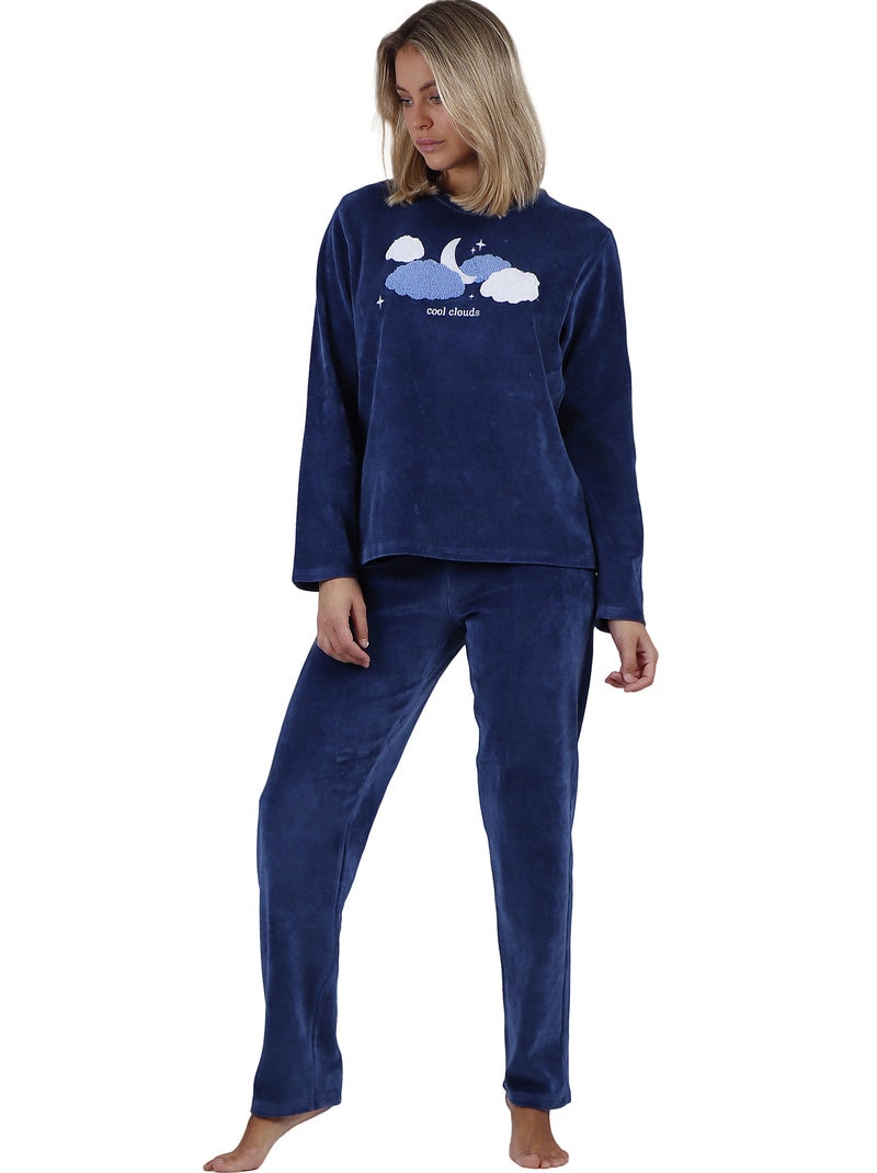 Pyjama velours pantalon top manches longues Cloudy Nights Bleu - Kiabi