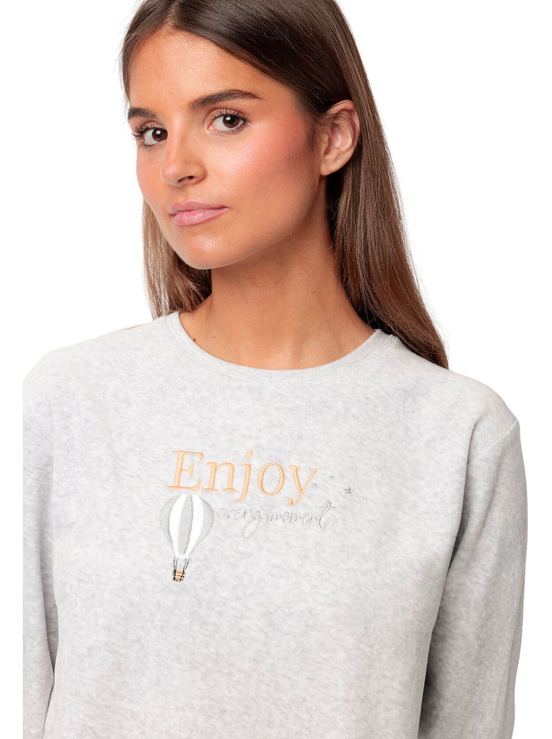 Pyjama velours pantalon top manches longues Enjoy Every Moment Gris - Kiabi