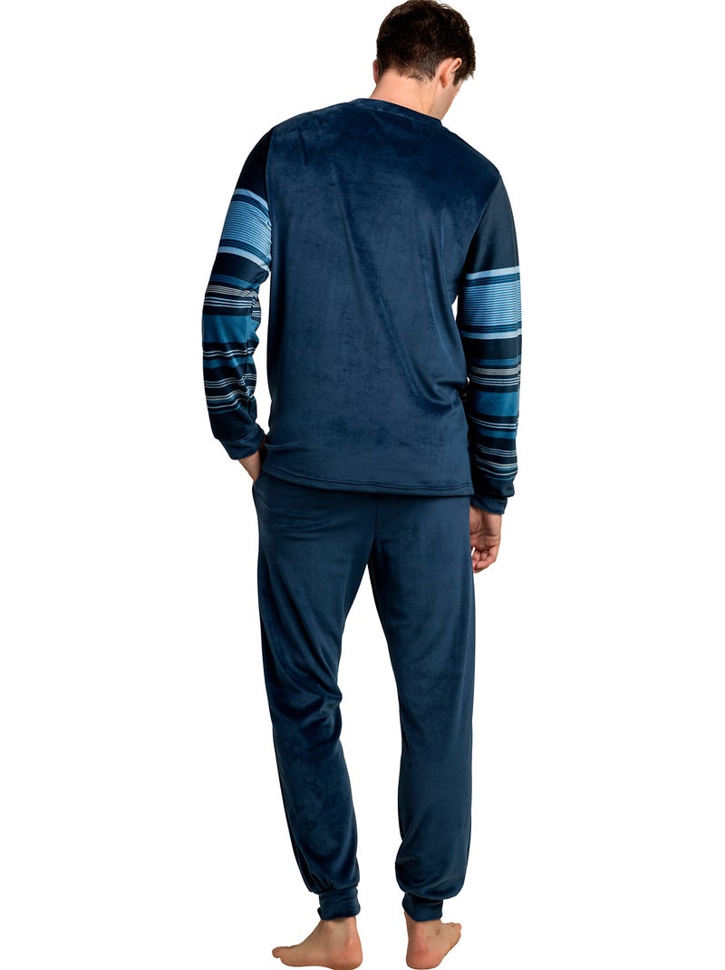 Pyjama velours pantalon top manches longues frostline Bleu marine - Kiabi