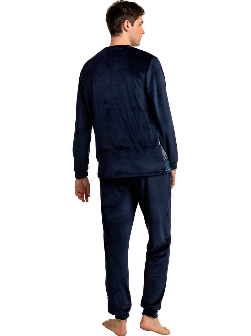 Pyjama velours pantalon top manches longues glazure Bleu marine - Kiabi