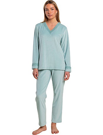 Pyjama velours pantalon top manches longues luxury guipure