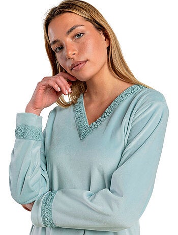 Pyjama velours pantalon top manches longues luxury guipure