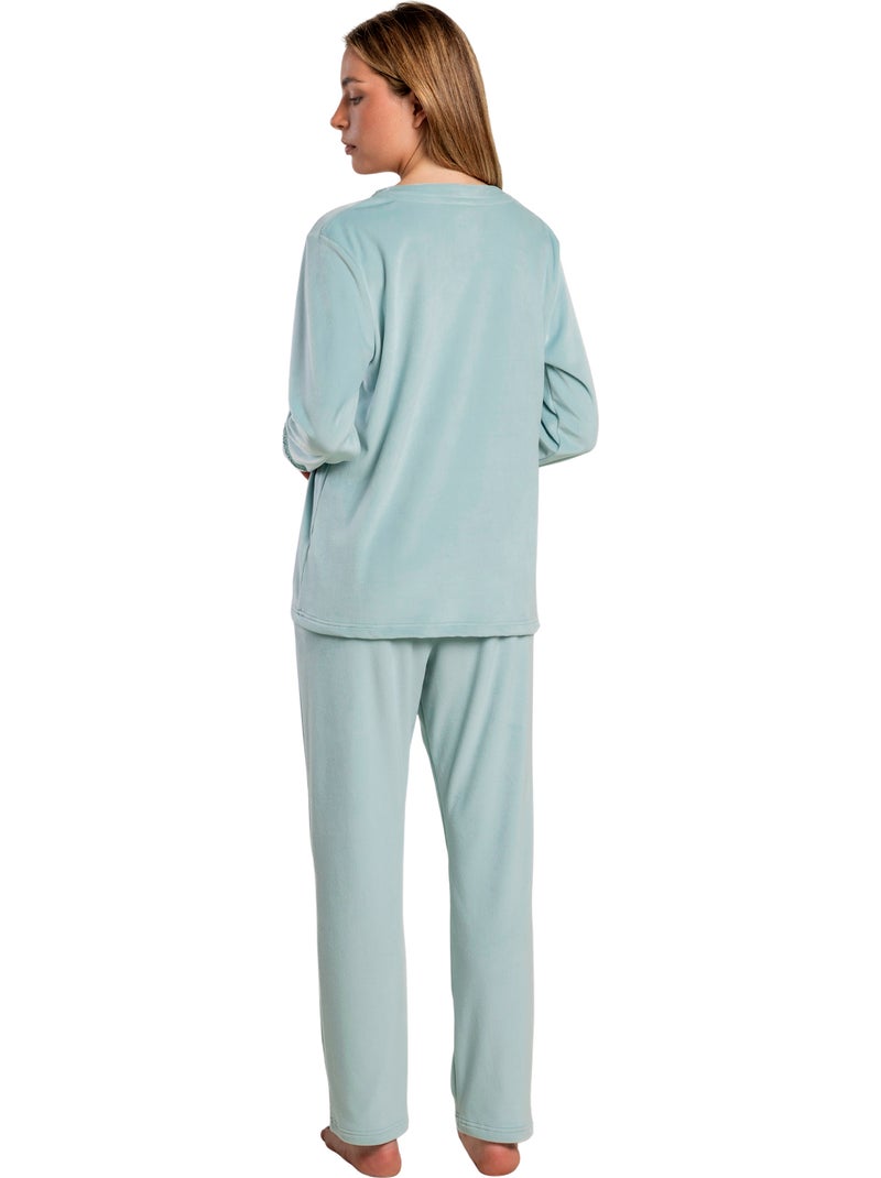 Pyjama velours pantalon top manches longues luxury guipure Bleu turquoise - Kiabi