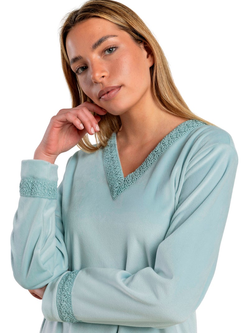 Pyjama velours pantalon top manches longues luxury guipure Bleu turquoise - Kiabi