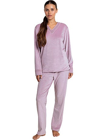 Pyjama velours pantalon top manches longues luxury guipure