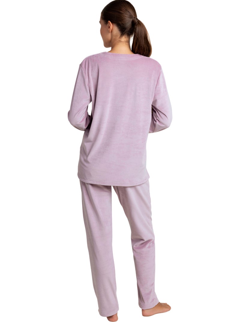 Pyjama velours pantalon top manches longues luxury guipure Rose - Kiabi