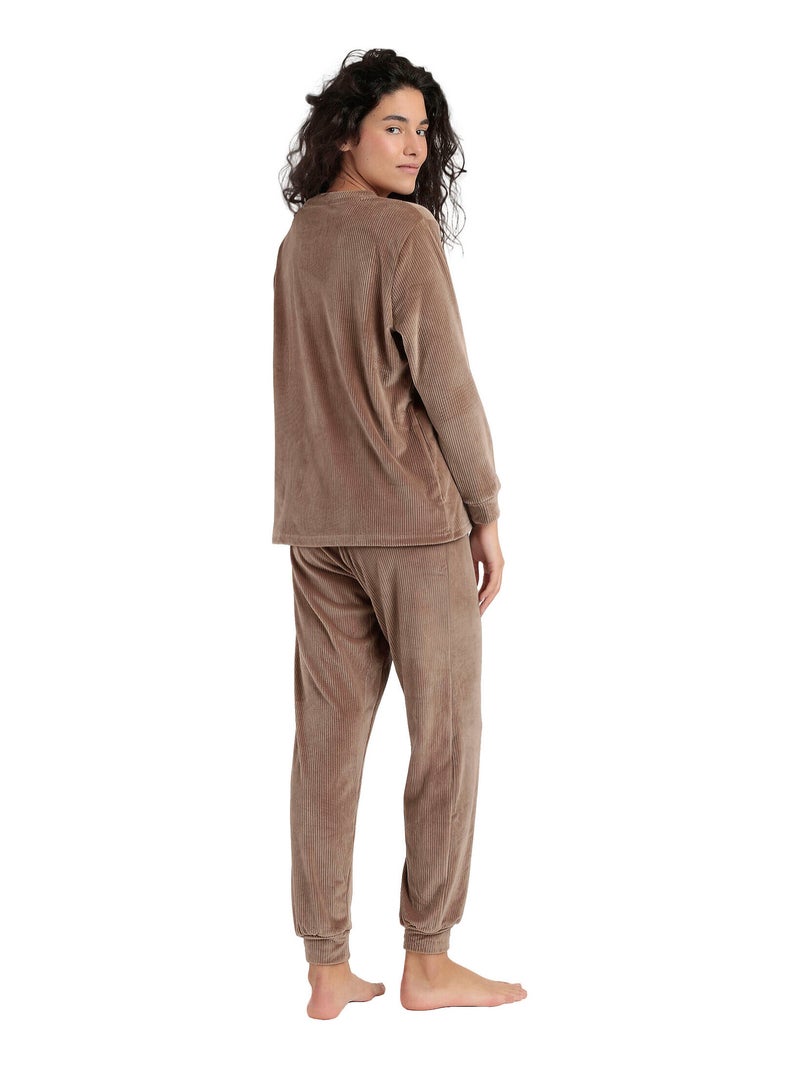 Pyjama velours pantalon top manches longues Relax Home Marron chocolat - Kiabi