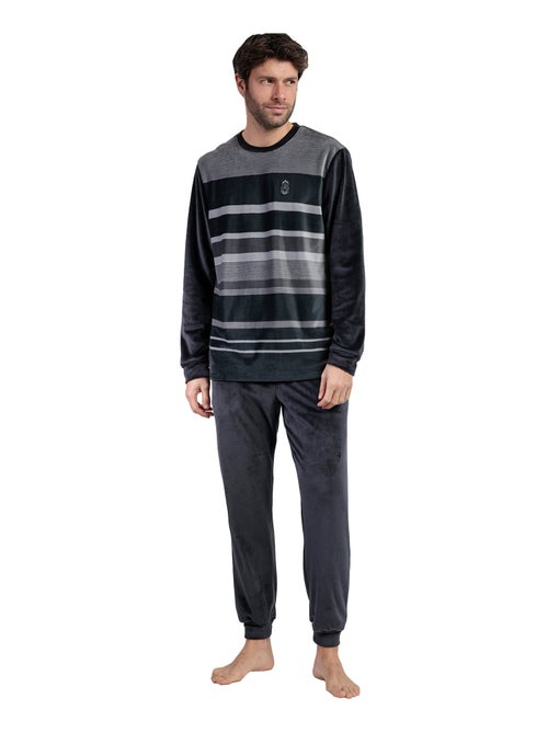 Pyjama velours pantalon top manches longues Stripe Hype - Kiabi